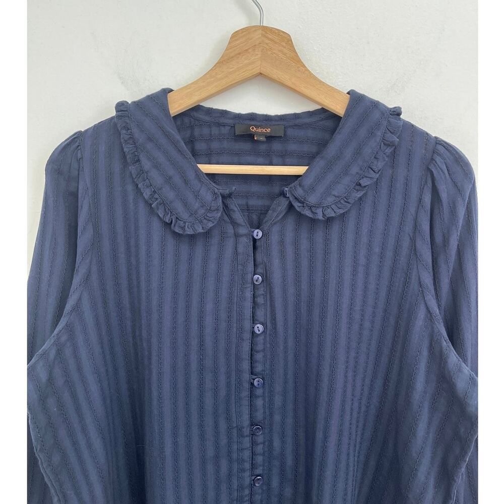 Quince Embroidered Cotton Ruffle Peter Pan Collar Button-Front Blouse Large - Picture 8 of 14